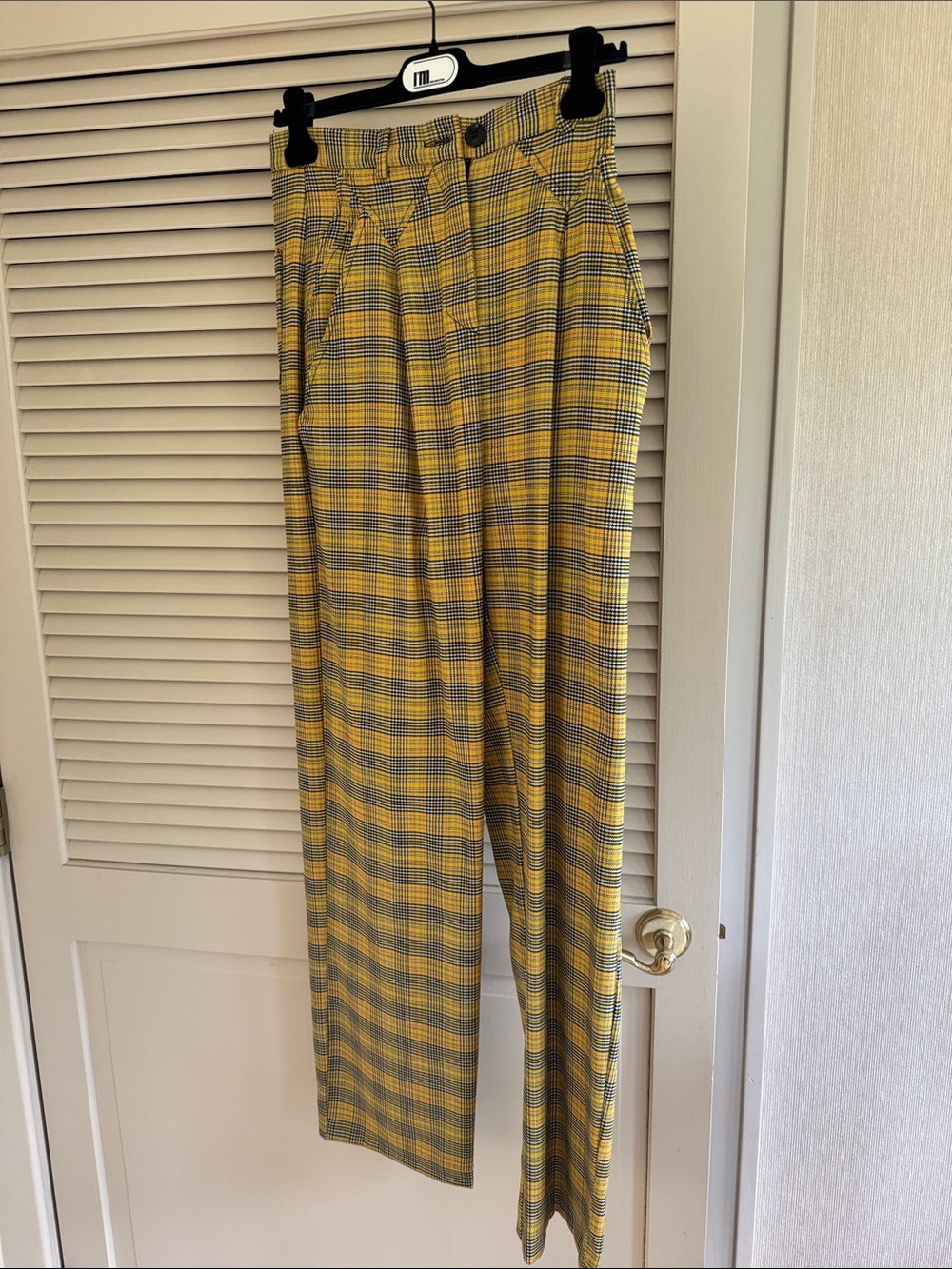 High-Rise Yellow Plaid Trousers for Women
